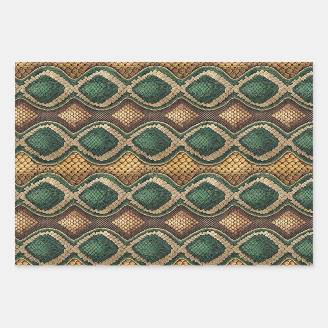 Emerald & Gold Diamond Snake Skin Pattern Design Wrapping Paper Sheet (Front)