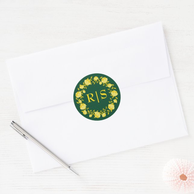 Emerald Gold Elegance Wedding Classic Round Sticker (Envelope)