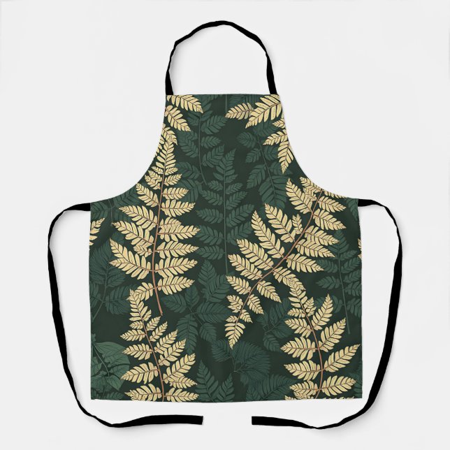 Emerald Gold Fern Forest Pattern Apron (Front)