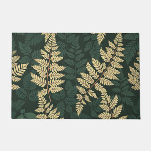 Emerald Gold Fern Forest Pattern Doormat