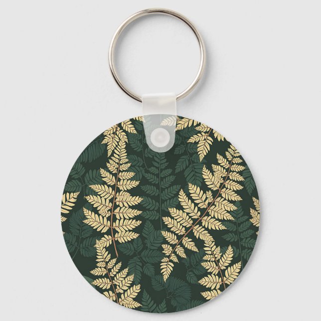 Emerald Gold Fern Forest Pattern Key Ring (Front)