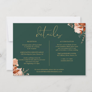 Emerald Gold Floral Wedding Details Information Invitation