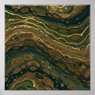 Emerald & Gold: Fluid Abstract Marbled Texture Poster