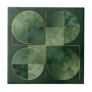 Emerald Gold Geometric Harmony Ceramic Tile
