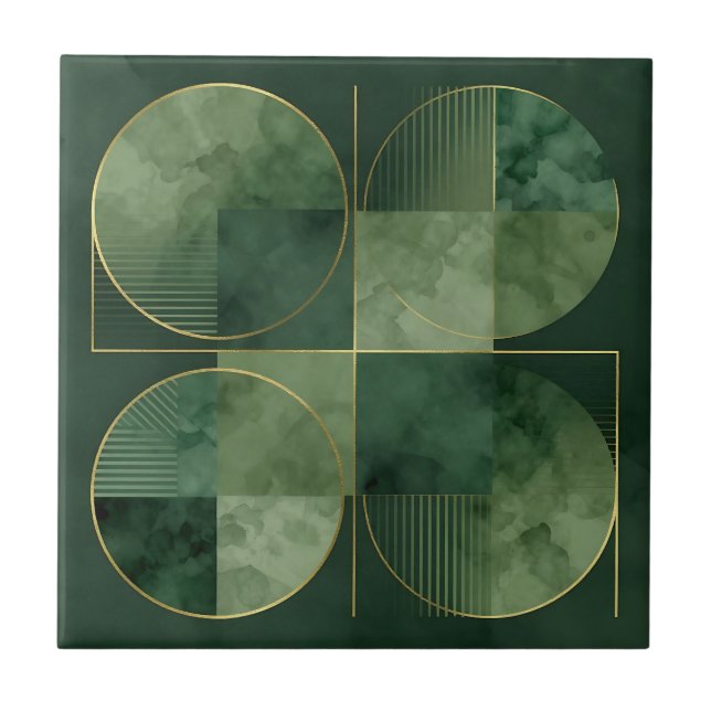 Emerald Gold Geometric Harmony Ceramic Tile (Front)