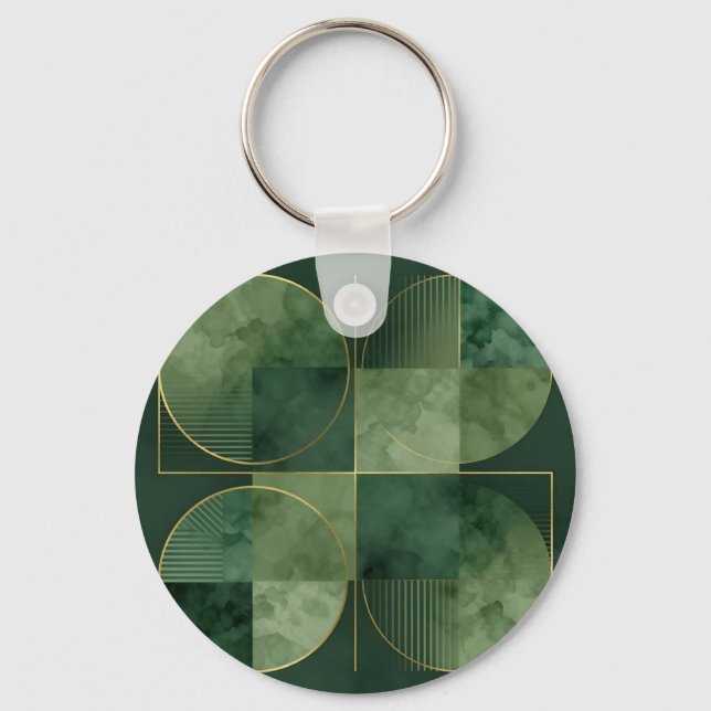 Emerald Gold Geometric Harmony Key Ring (Front)