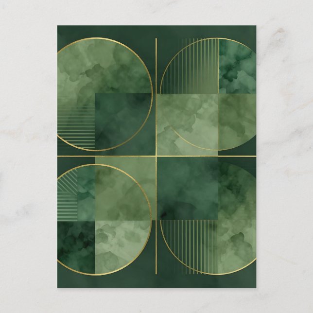Emerald Gold Geometric Harmony Postcard (Front)
