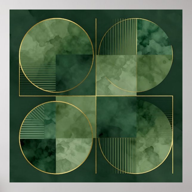 Emerald Gold Geometric Harmony Poster (Front)