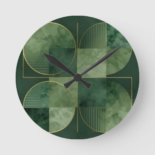 Emerald Gold Geometric Harmony Round Clock