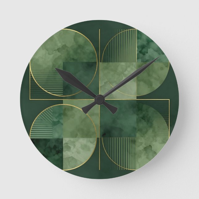 Emerald Gold Geometric Harmony Round Clock (Front)
