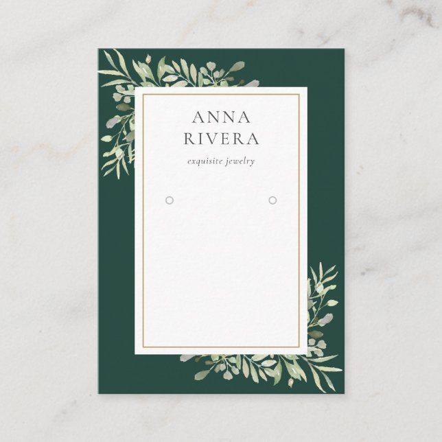 Emerald Gold Greenery Earring Display Card (Front)