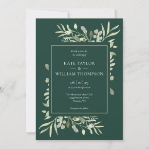 Emerald Gold Greenery Foliage Wedding Invitation
