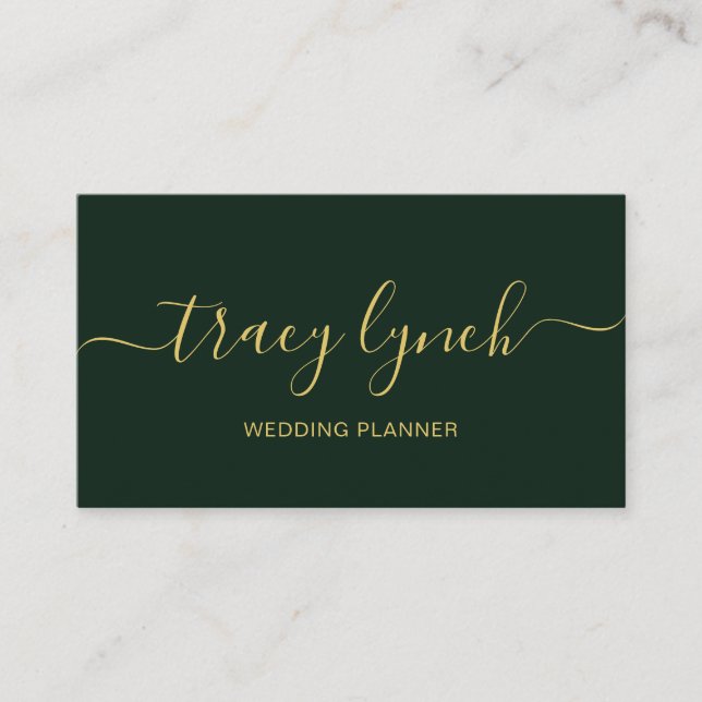 emerald Gold  Handwritten Script Calligraphy Business Card (Front)