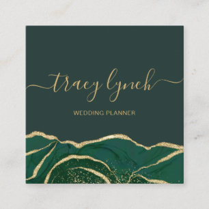 Emerald Gold Handwritten Script Calligraphy Square Business Card