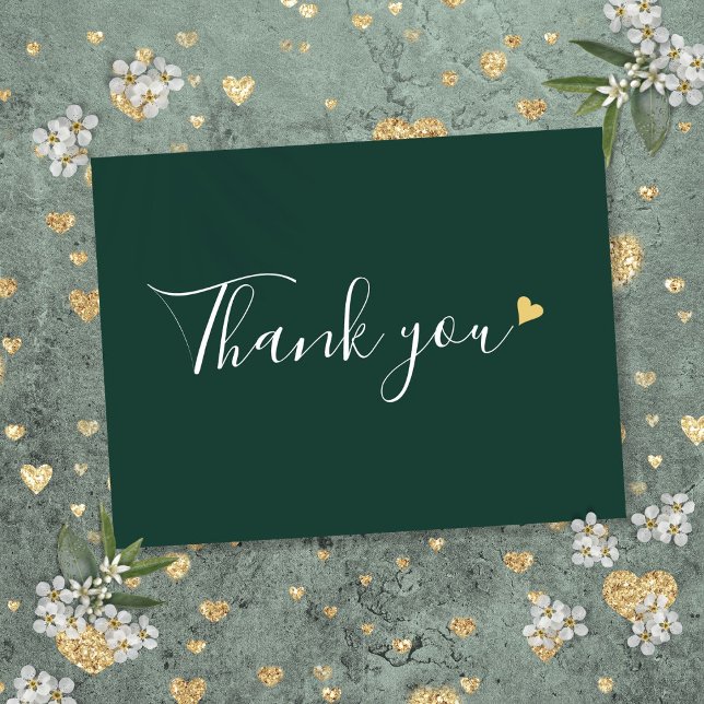 Emerald Gold Heart Script Business Thank You Postcard (Emerald Gold Heart Script Business Thank You Postcard)