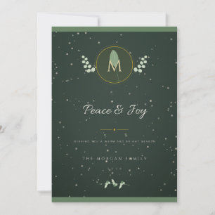 Emerald Gold Laurel Monogram Christmas Card