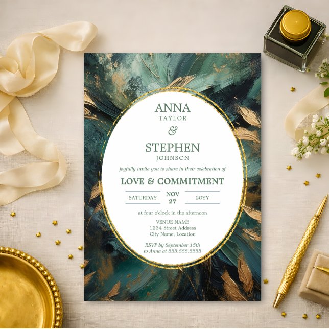 Emerald & Gold Love & Commitment Ceremony Invitation (Creator Uploaded)