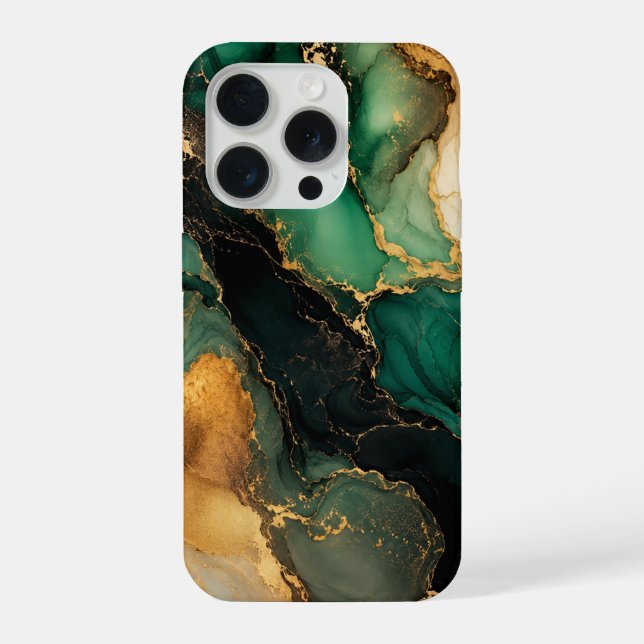 Emerald Gold Marble iPhone 16 Case (Back)
