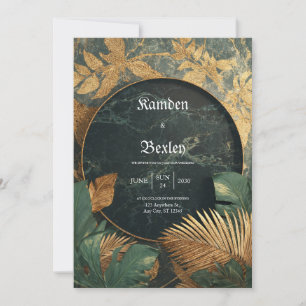 Emerald Gold Marble Tropical VIP Wedding  Invitation