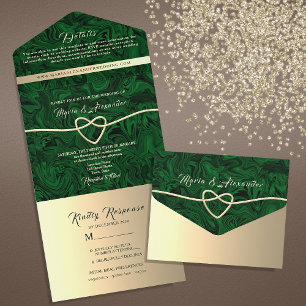 Emerald Gold Marble Wedding  All In One Invitation