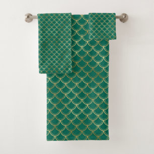 EMERALD GOLD MERMAID INSPIRED BATHROOM TOWEL SET 