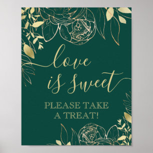 Emerald & Gold Modern Floral Sweet Favour Table Poster