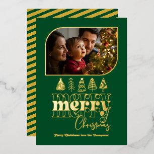 Emerald & Gold Modern Retro Doodle Christmas Photo Foil Holiday Card