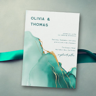 Emerald Gold Modern Romantic Boho Beach Wedding Invitation