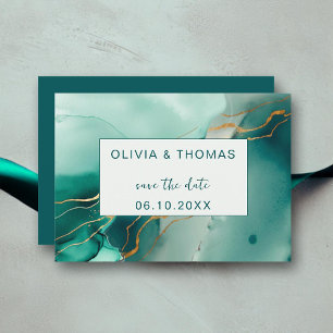 Emerald Gold Modern Simple Beach Wedding Save Date Invitation