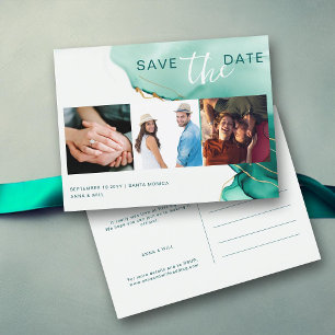 Emerald Gold Modern Wedding Photo Save the Date Postcard