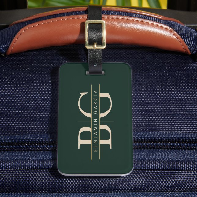 Emerald Gold Monogram Luggage Tag (Front Insitu 2)