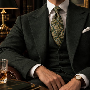Emerald Gold Paisley Luxury Vintage Pattern Tie