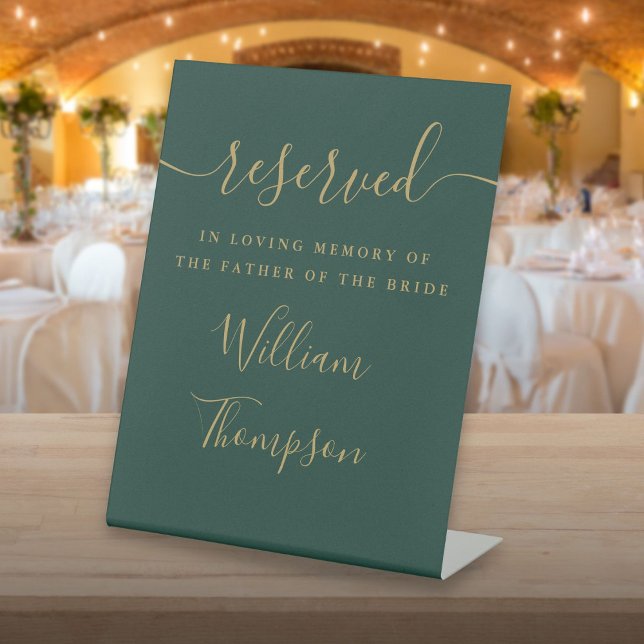 Emerald Gold Reserved Father Of The Bride Memorial Pedestal Sign (Emerald Gold Reserved Father Of The Bride Memorial Pedestal Sign)