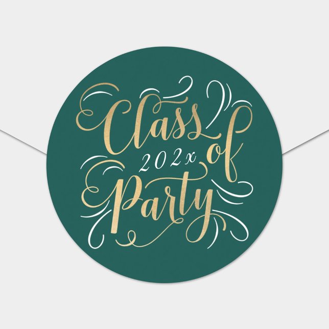 Emerald Gold Script Class of 2026 Graduation Party Classic Round Sticker (Creator Uploaded)
