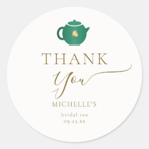 Emerald Gold Tea Party Elegant Favour Bridal Showe Classic Round Sticker