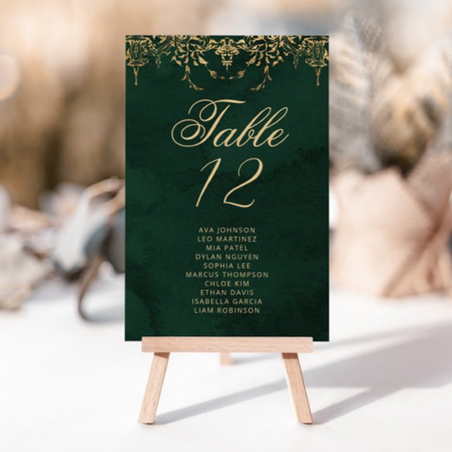 Emerald Gold Victorian Table Seating Chart cards (Creator Uploaded)