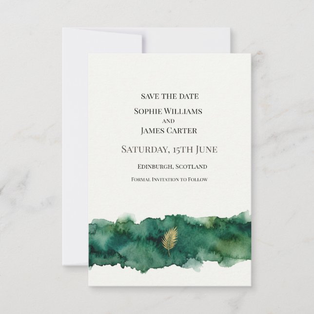 Emerald Gold Wedding Save The Date (Front)