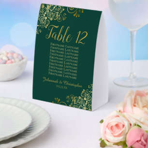 Emerald & Gold Wedding Table Number Seating Chart