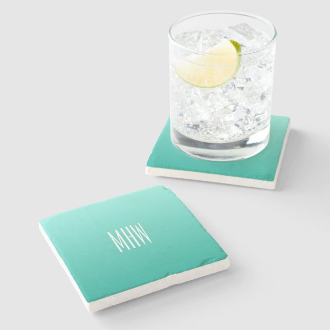 Emerald Gradient custom monogram stone coasters (Side)
