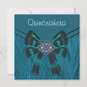 Emerald Grean Teal Blue Quinceanera Invitation
