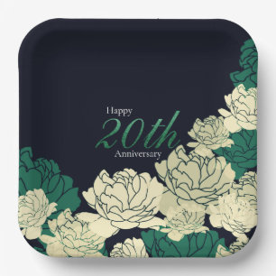 Emerald green 20th anniversary rose print paper pl paper plate