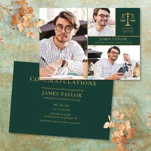 Emerald Green 3 Photo Law School Graduation Party Invitation
