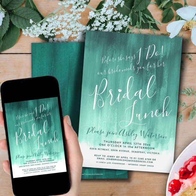 Emerald green abstract art bridal lunch  invitation (Creator Uploaded)