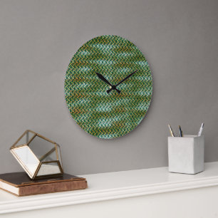 Emerald Green Abstract Zigzag Pattern Design 1305 Large Clock