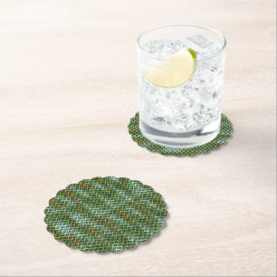 Emerald Green Abstract Zigzag Pattern Design 1305  Paper Coaster