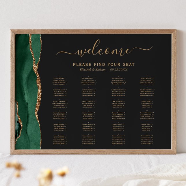 Emerald Green Agate Alphabetical Wedding Seating Poster (Creator Uploaded)