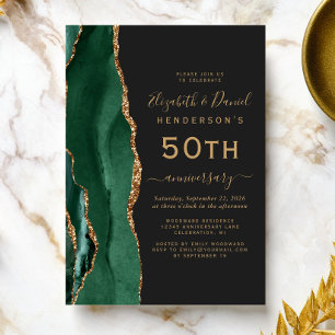 Emerald Green Agate Black Gold 50th Anniversary Invitation