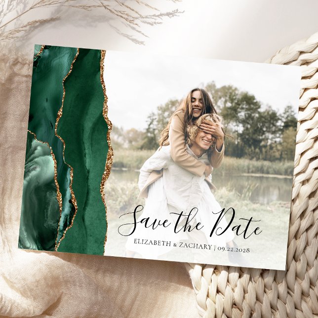 Emerald Green Agate Custom Photo Save the Date Postcard (Creator Uploaded)