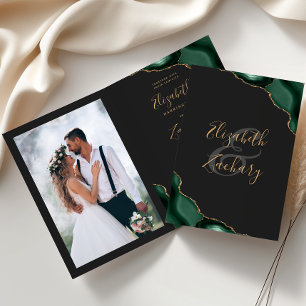 Emerald Green Agate Dark Folded Wedding Invitation