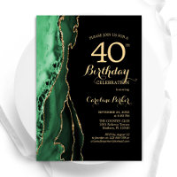 Emerald Green Agate Gold Black 40th Birthday